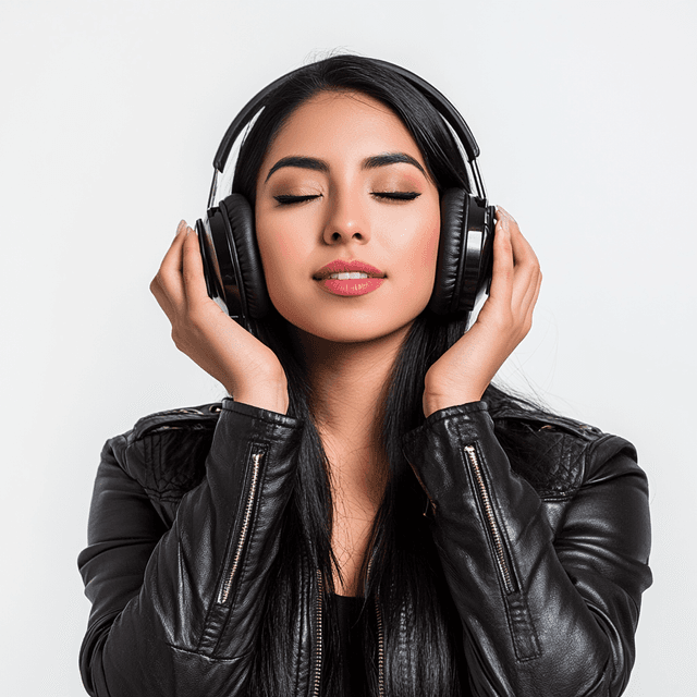 A picture of a woman is listening to music